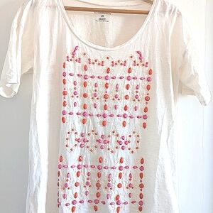 G.H. Bass & Co. White Embellished Short Sleeve T-Shirt